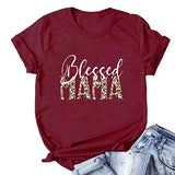 Women Leopard Blessed Mama T-Shirt Mama Shirt Gift for Mom