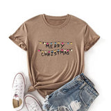 T-Shirt joyeux noël pour femmes, chemise avec lumières de noël