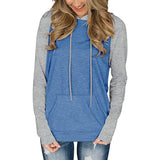 Damen Kontrastfarbe Raglanärmel Kapuzentasche Shirt Modische Bluse