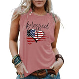 Chemise sans manches Blessed Heart pour femmes, débardeur imprimé drapeau américain