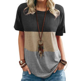 Women Round Neck Triple Color Block T-Shirt Tunic Shirt