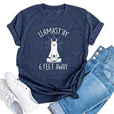 FZLYE Damen-T-Shirt mit „Llamast'ay 6 Feet Away“-Buchstabendruck, kurzärmliges Shirt mit Lama-Grafik