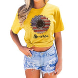 T-Shirt tournesol drapeau américain pour femmes, chemise graphique tournesol