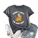 Women Sorry I Can't, I'm Very Busy Sloth Short Sleeve T-Shirt Sloth Coffee Shirt