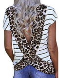 T-Shirt rayé à la mode pour femmes, T-Shirt léopard à dos ouvert