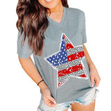 Women Short Sleeve Patriotic Star T-Shirt American Flag Shirt