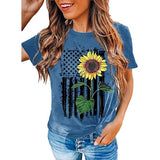 Women American Flag Sunflower T-Shirt Sunflower Graphic Tee Shirt