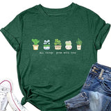 Frauen Positive Vibes T-Shirt Alle Dinge wachsen mit Liebe Pflanze Addict Shirt