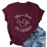 Damen T-Shirt mit Aufschrift „Skipp A Straw“