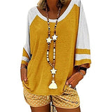 Women Blouse 3/4 Raglan Sleeves Striped Contrast Color Leopard Print Tunic Top for Women
