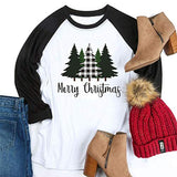 Women Merry Christmas Long Sleeve Blouse Christmas Tree Raglan Shirt