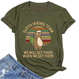 Women Sloth Hiking Team T-Shirt Cute Sloth Graphic Tee Shirt