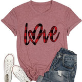 Chemise à carreaux Buffalo Love Hearts pour femmes, t-shirts de saint-valentin