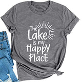 Women The Lake is My Happy Place T-Shirt Lake Life Shirt