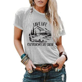 Süßes Urlaubs-T-Shirt für Frauen mit Aufschrift „Seeleben, weil Strände salzig sind“