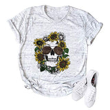 Women Sunflower Skull Leopard Skull T-Shirt