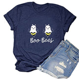 Women Boo Bees T-Shirt Halloween Cartoon Pumpkin Funny Shirt