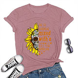 Sunshine Mixed with A Little Hurricane Women Graphic T-Shirt Sunflower Skull Shirt