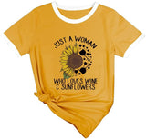 Wein Sonnenblume T-Shirt Nur eine Frau, die liebt Wein und Sonnenblumen T-Shirts
