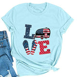 Women American Flag Shirt Love T-Shirt