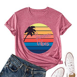Women Summer Vibes Tee Shirt Women Summer Shirt Rainbow Graphic T-Shirt