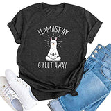FZLYE Damen-T-Shirt mit „Llamast'ay 6 Feet Away“-Buchstabendruck, kurzärmliges Shirt mit Lama-Grafik