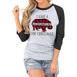 Chemise à manches 3/4 pour femme, je veux un hippopotame pour Noël