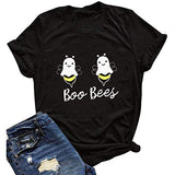 Women Boo Bees T-Shirt Halloween Cartoon Pumpkin Funny Shirt
