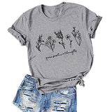 FZLYE Women Grow Positive Thoughts Letter Short Sleeve Graphic T Shirt