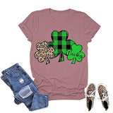 Women Green Buffalo Plaid & Leopard Lucky Clovers T-Shirt St Patricks Day Shirt