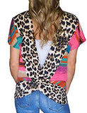T-Shirt rayé à la mode pour femmes, T-Shirt léopard à dos ouvert