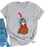 Women Chicken with Glasses Bandana Tee Shirt Cute Chicken T-Shirt