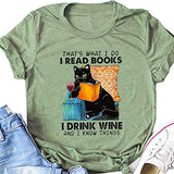 Damen Das ist, was ich tue. Ich lese Bücher. Ich trinke Wein und ich weiß Dinge. Katze. Vintage. Haustierliebhaber. T-Shirt