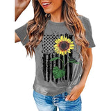 Women American Flag Sunflower T-Shirt Sunflower Graphic Tee Shirt