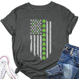 T-shirt pour femme, drapeau américain, trèfle, trèfle, St Patricks Day