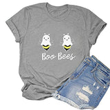Women Boo Bees T-Shirt Halloween Cartoon Pumpkin Funny Shirt