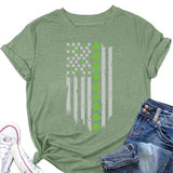 T-shirt pour femme, drapeau américain, trèfle, trèfle, St Patricks Day