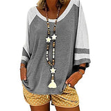 Women Blouse 3/4 Raglan Sleeves Striped Contrast Color Leopard Print Tunic Top for Women