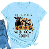 Women Life is Better with Cows Around T-Shirt Sunflower Cow Heifer T-Shirt
