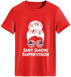 Shit Show Supervisor Tee Women Casual Messy Bun Bleached T-Shirt