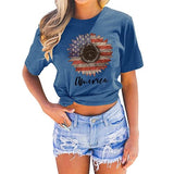 T-Shirt tournesol drapeau américain pour femmes, chemise graphique tournesol