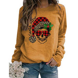 Sweat-shirt à manches longues pour femmes, à carreaux de buffle, père noël, bébé, crâne de noël