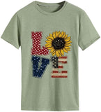 Chemise d'amour drapeau américain pour femmes, t-shirts du jour de l'indépendance du 4 juillet