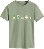 Frauen Positive Vibes T-Shirt Alle Dinge wachsen mit Liebe Pflanze Addict Shirt