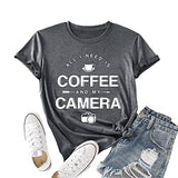 Women Coffee and My Camera T-Shirt Coffee Graphic Shirt