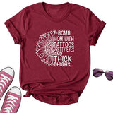 Women F-Bomb Mom with Tattoos Pretty Eyes and Thick Thighs T-Shirt F-Bomb Mom Sunflower Shirt