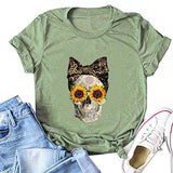Women Sunflower Skull Leopard Skull T-Shirt