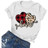 T-Shirt femme Buffalo Plaid &amp; Leopard Love, chemise de saint-valentin