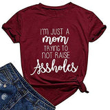 Women I?m Just a Mom Trying Not to Raise Assholes T-Shirt