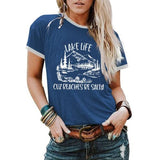 Süßes Urlaubs-T-Shirt für Frauen mit Aufschrift „Seeleben, weil Strände salzig sind“